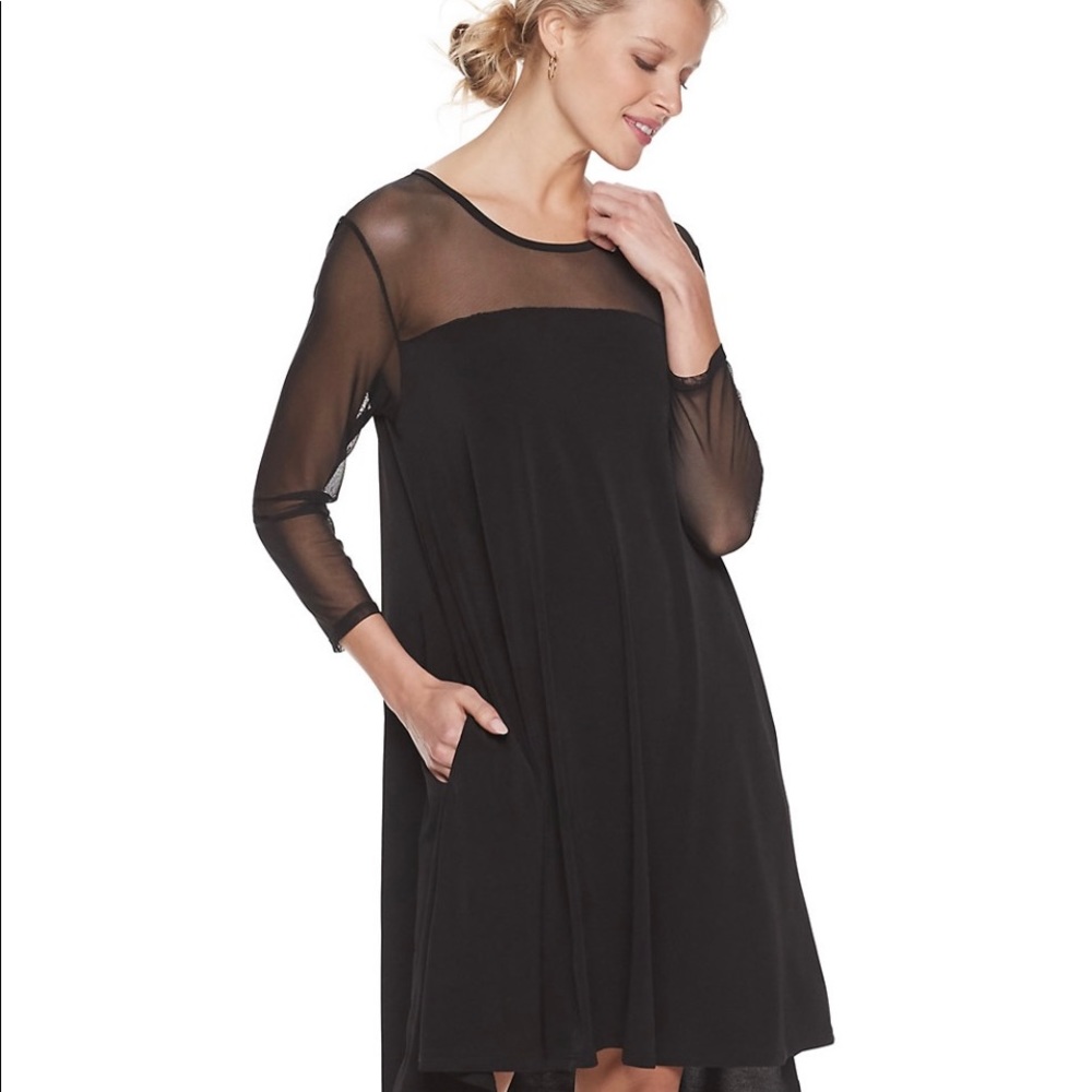 Nina Leonard Trapeze Sheer High Low Swing dress